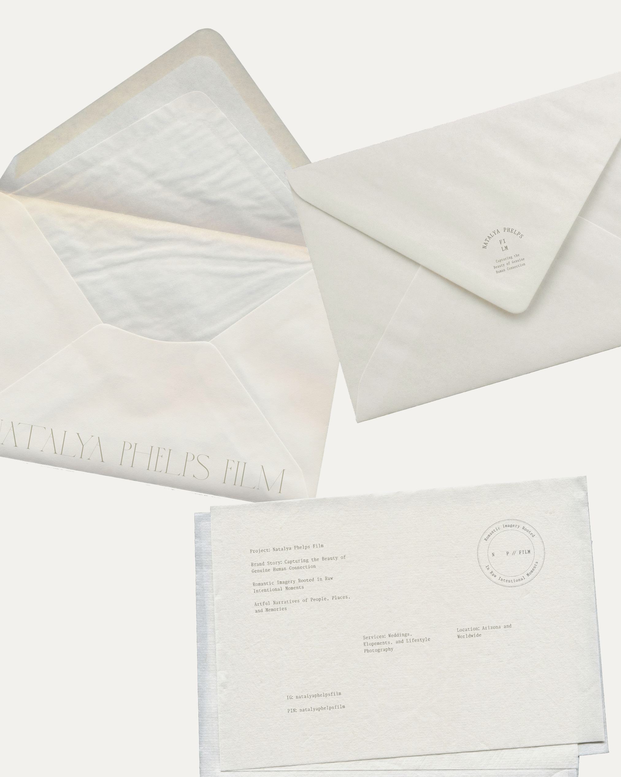 Elegant branding design for a wedding photographer featuring custom logo, color palette, and stationery mockups.